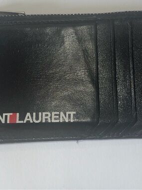 Saint Laurent Black Leather Card Case with Logo Accent